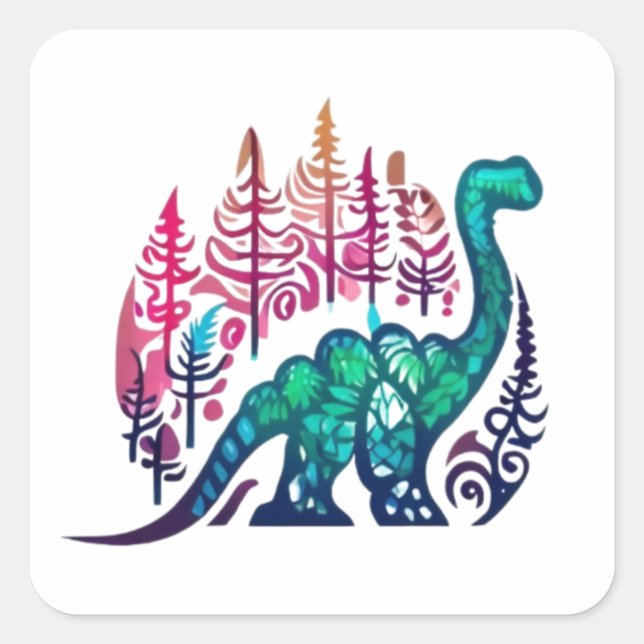 Baby Stegosaurus Dinosaur Colorful Forest  Square Sticker (Front)