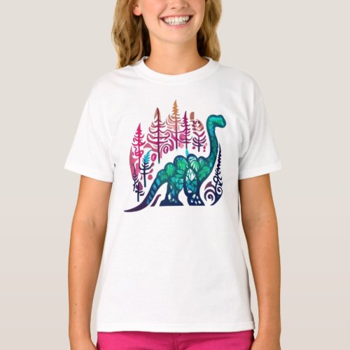 Baby Stegosaurus Dinosaur Colorful Forest  T_Shirt