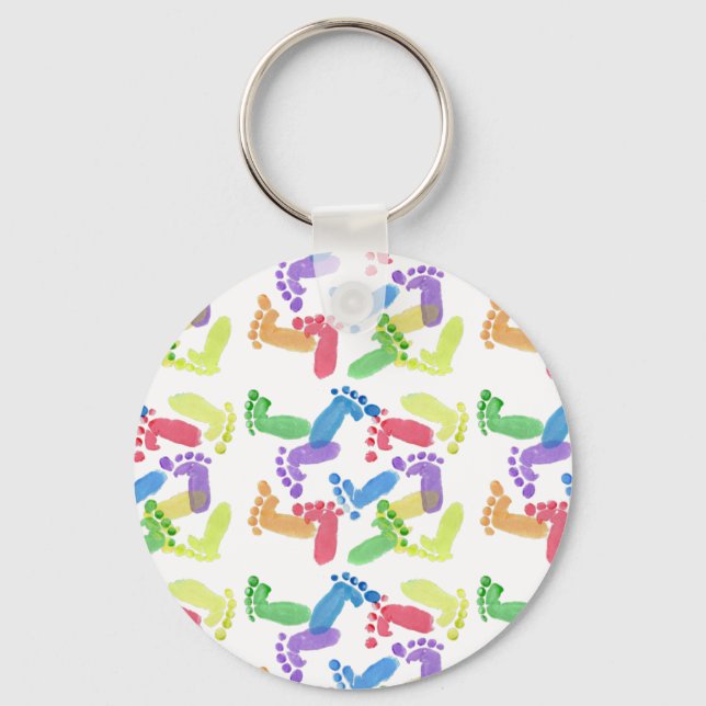 Baby Steps, Baby Feet, Baby Footprints in Colors  Keychain (Front)