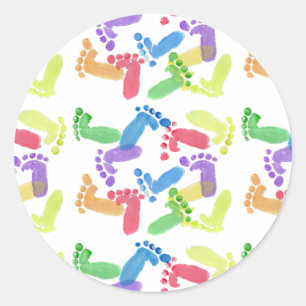 Baby Steps, Baby Feet, Baby Footprints in Colours Classic Round Sticker