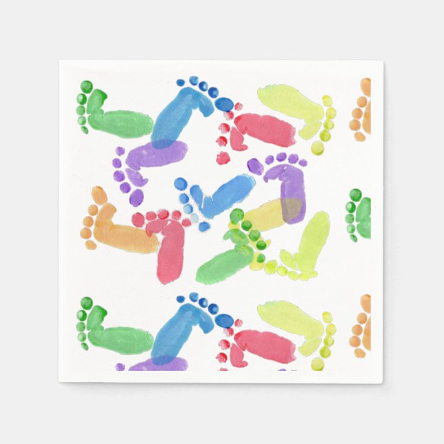 Baby Steps, Baby Feet, Baby Footprints in Colours Napkins (Front)