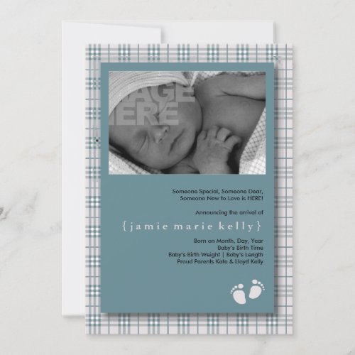 Baby Steps Birth Announcement - Baby Blue Plaid