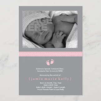 Baby Steps Birth Announcement - Pink