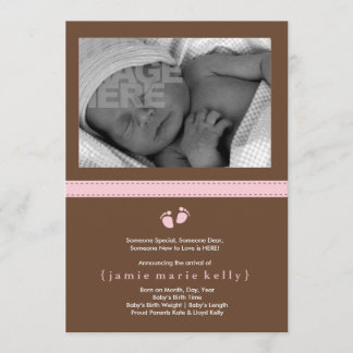 Baby Steps Birth Announcement - Pink