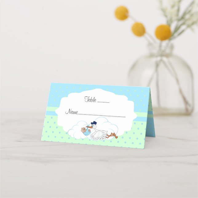 Baby Stork Baby Boy Baby Shower Place Card (Front)