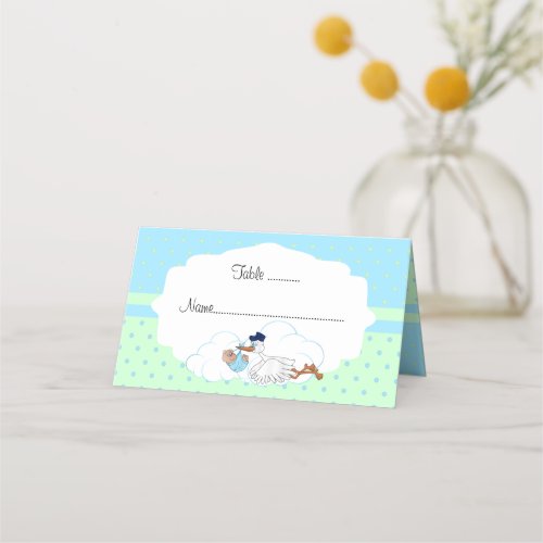 Baby Stork Baby Boy Baby Shower Place Card