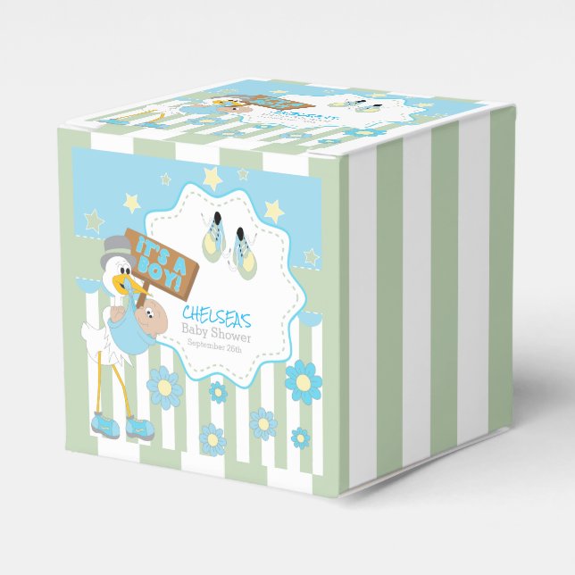 Baby Stork Baby Boy Shower Favor Boxes (Front Side)