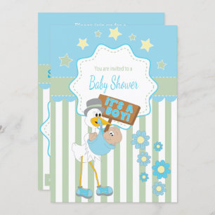 Baby Stork Baby Boy Shower Invitation
