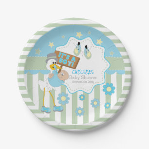 Baby Stork Baby Boy Shower Paper Plates