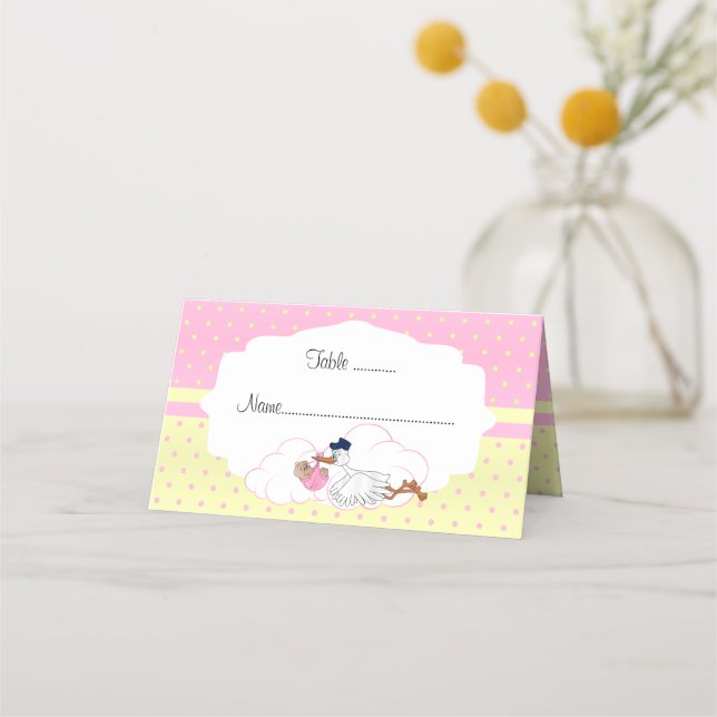 Baby Stork Baby Girl Baby Shower Place Card (Front)