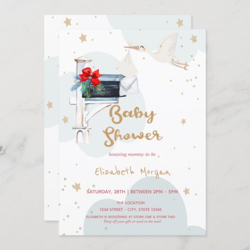 Baby Stork DeliveryClouds Mailbox Baby Shower  Invitation