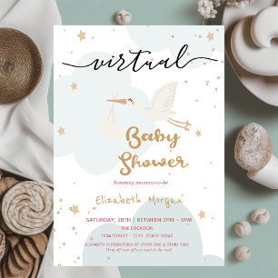 Baby Stork Delivery,Clouds Virtual Baby Shower Invitation