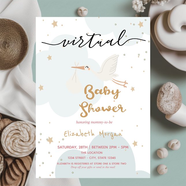 Baby Stork Delivery,Clouds Virtual Baby Shower Invitation (Creator Uploaded)