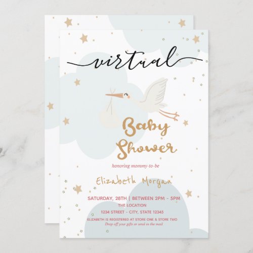 Baby Stork DeliveryClouds Virtual Baby Shower Invitation