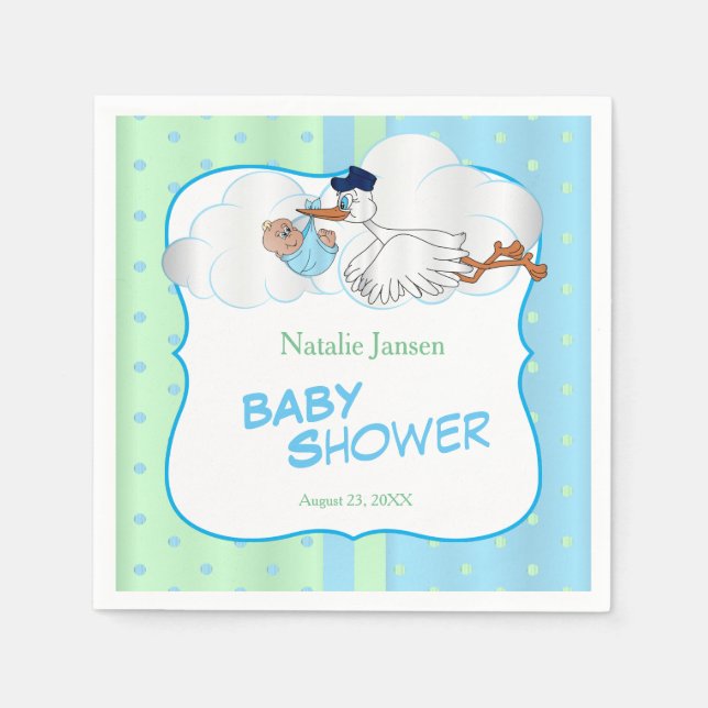Baby Stork with a Cute Little Baby Boy Napkins (Front)