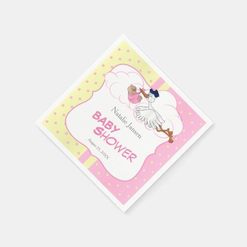 Baby Stork with a Cute Little Baby Girl Napkins