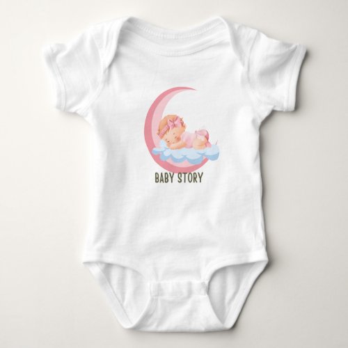 Baby Story Pink sleeping into the moon body suits Baby Bodysuit