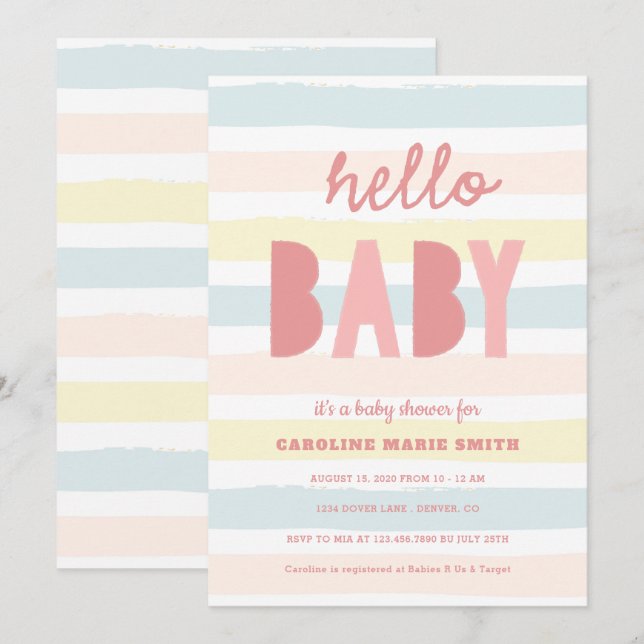 Baby Stripes Hello Baby Shower Invitation (Front/Back)