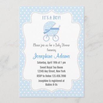 Baby Stroller Baby Shower Invitation Blue by melanileestyle at Zazzle