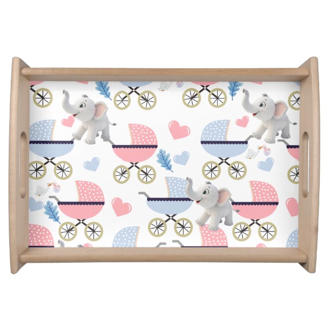 Baby Stroller Elephant Pink & Blue Serving Tray (Front)