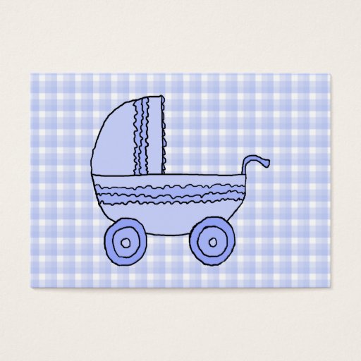 Customizable Baby Stroller. Light Blue on Check Pattern. Business Card Template