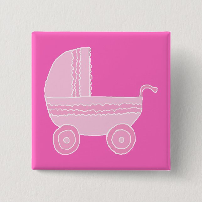 Baby Stroller. Light Pink and Bright Pink. Pinback Button (Front)