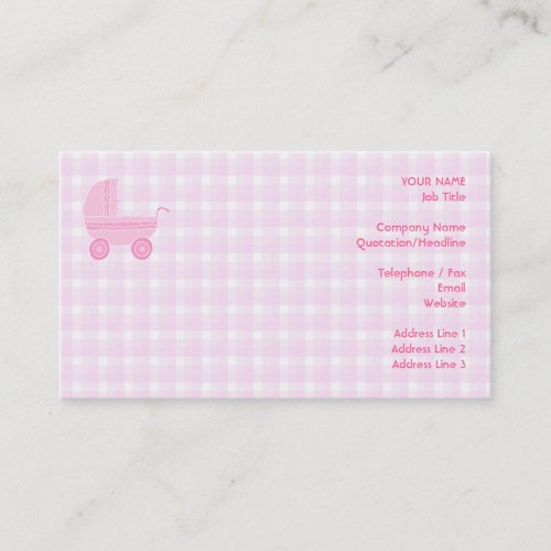 Baby Stroller. Light Pink on Pink Gingham. Business Card