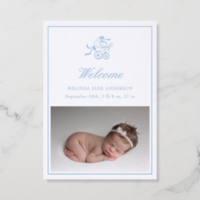 Baby Stroller Photo Birth Announcement Card (Front)