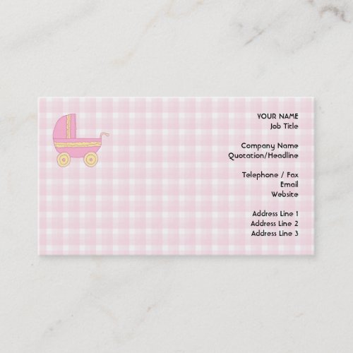 Baby Stroller. Pink and Yellow on Pink Check. Business Card Template