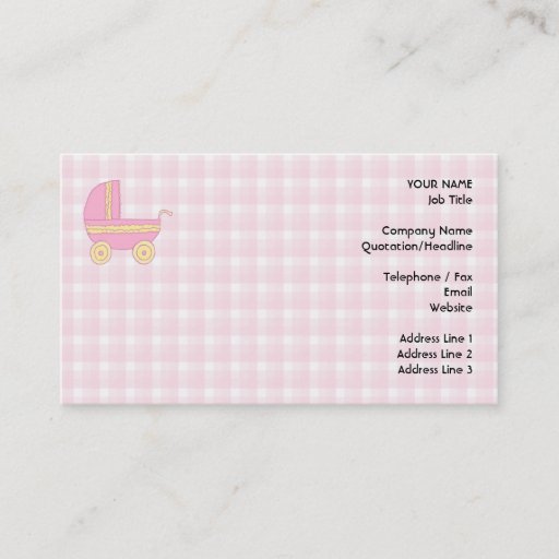 Customizable Baby Stroller. Pink and Yellow on Pink Check. Business Card Template