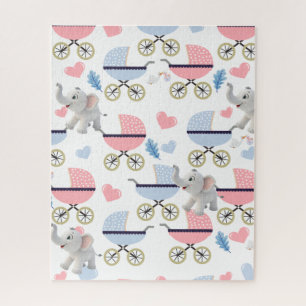 Baby Stroller Stork Pink & Blue Elephant Puzzles