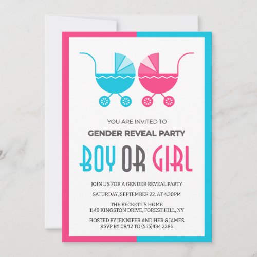 Baby Stroller Twins Gender Reveal Invitation