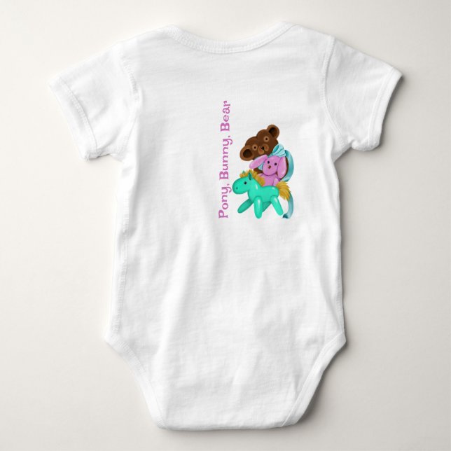 Baby Stuffed Animals, Pink Bunny and Ribbons Baby Bodysuit (Back)