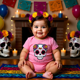  🌹Baby Sugar Skull with daisies 🌹 Baby Bodysuit