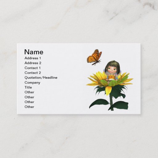 Customizable Baby Sunflower Fairy with Butterfly Business Card Template