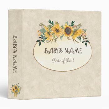 Baby Sunflower Floral Photo Album Customizable  3 Ring Binder by Precious_Baby_Gifts at Zazzle