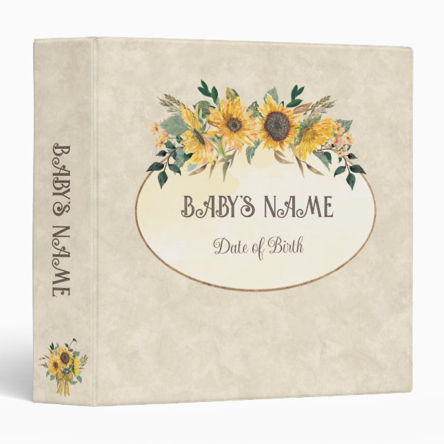 Baby Sunflower Floral Photo Album Customizable  3 Ring Binder (Front/Spine)