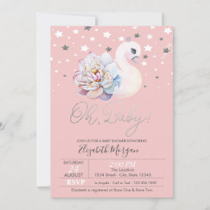 Baby Swan Flower Crown Stars Baby Shower Invitation