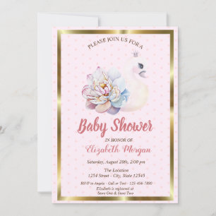 Baby Swan,Polka Dots,Floral Baby Shower Invitation