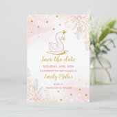 Baby swan princess girl shower save the date (Standing Front)