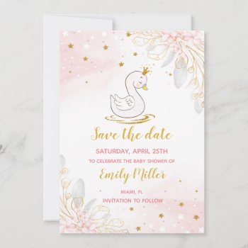 Baby Swan Princess Girl Shower Save The Date by pinkthecatdesign at Zazzle