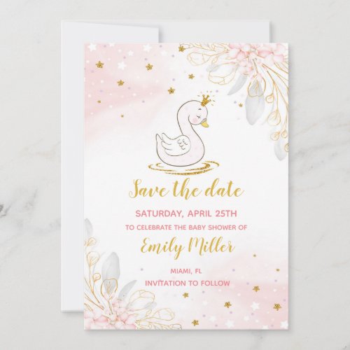 Baby swan princess girl shower save the date