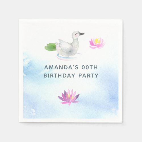 Baby Swan watercolor childrens Birthday Party Napkins
