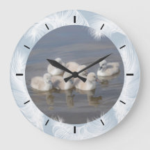 Baby Swans & Feathers Blue Wall Clock