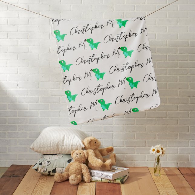 Baby T-Rex Dinosaur Green Blue Blanket (In Situ)