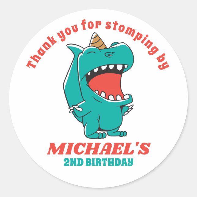 Baby T-Rex Dinosaur Kids Birthday Party Classic Round Sticker (Front)