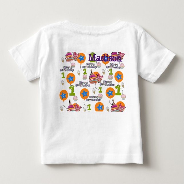 Baby T-Shirt #1 First Birthday Happy Birthday (Back)