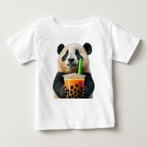 Baby T_Shirt  Adorable Panda with Bubble Tea