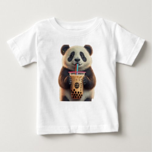 Baby T_Shirt  Cute Panda with Bubble Tea