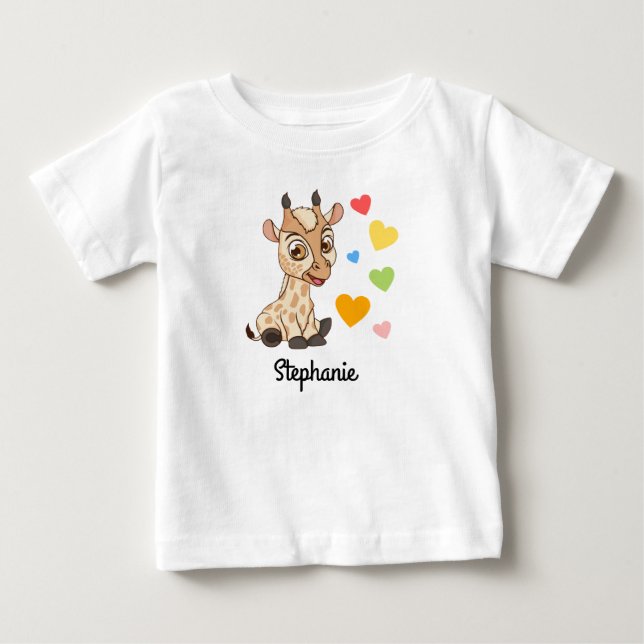 Baby T-shirt with custom name | Baby Giraffe (Front)